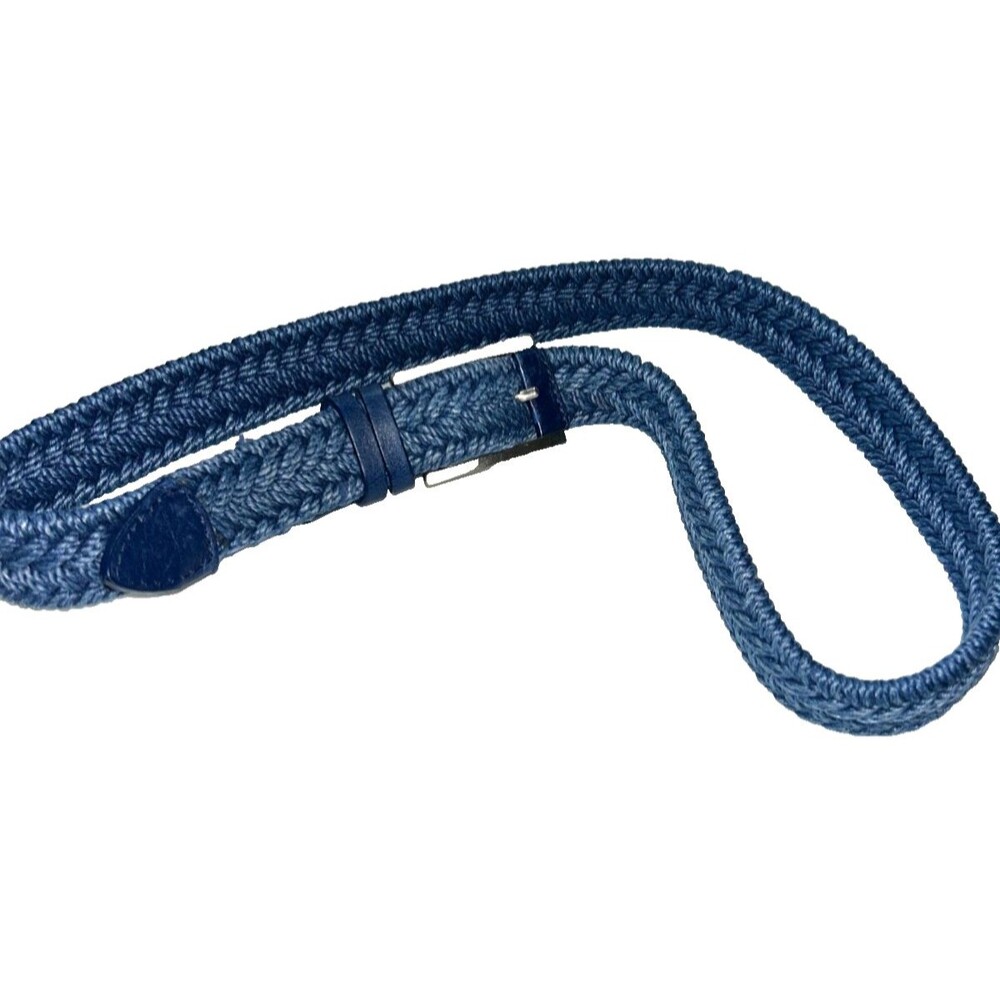 Women’s Vintage Woven Leather Trim Belt Blue Silver Buckle size 85 cm/ 33.5 in